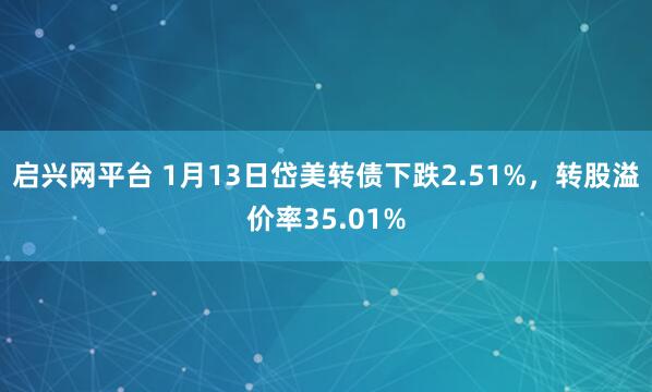 启兴网平台 1月13日岱美转债下跌2.51%，转股溢价率35.01%