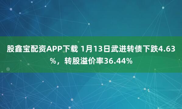 股鑫宝配资APP下载 1月13日武进转债下跌4.63%，转股溢价率36.44%